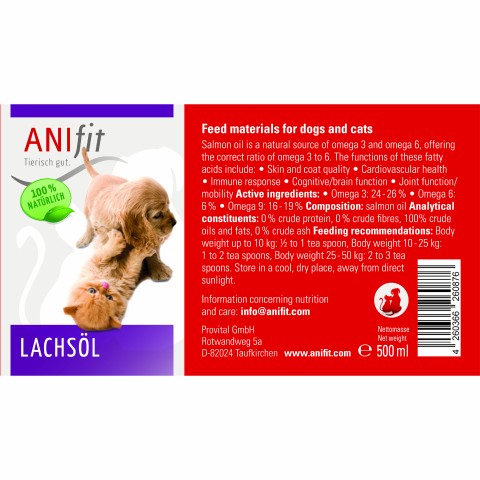 Hond Kat B.A.R.F. Voedingssupplementen Zalmolie 500 ml 1 Stuk -3- Anifit